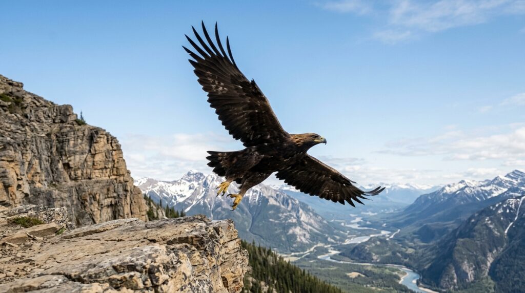 Bird of prey launching from cliff representing Bird SEO strategy